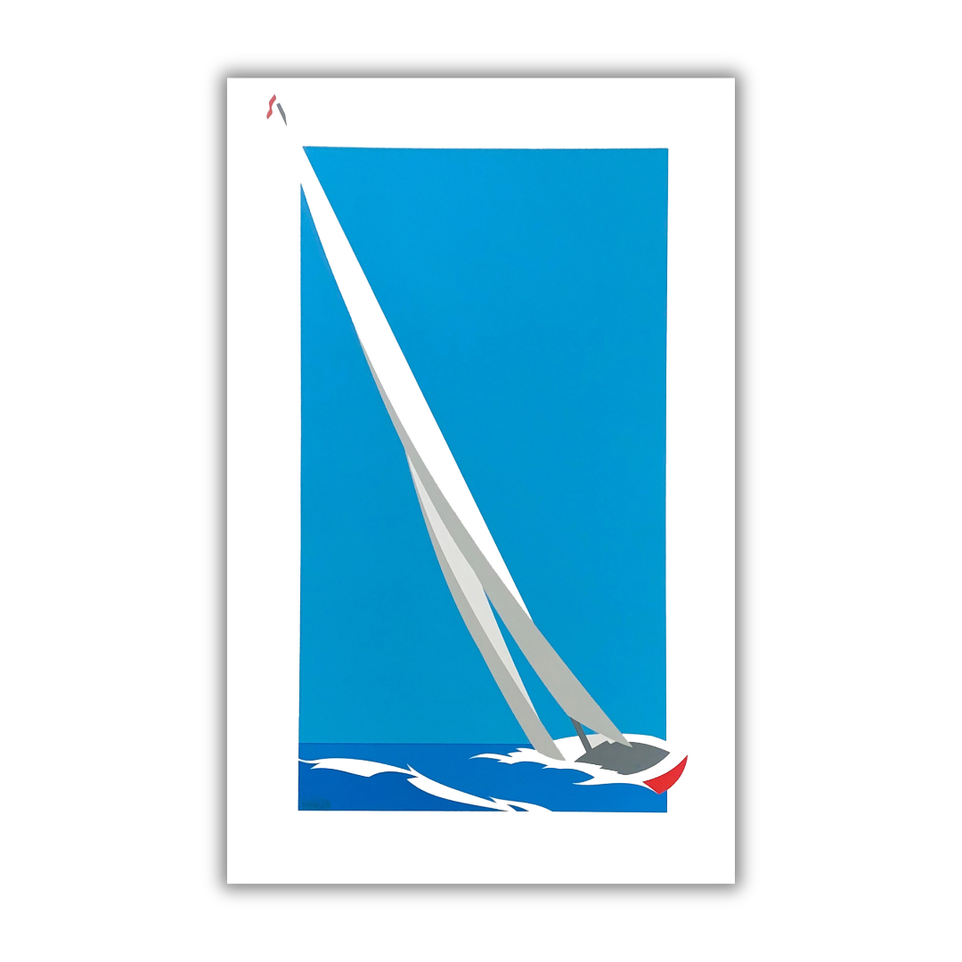 Quadro "Serigrafia 'LIPARI' di Amleto Dalla Costa, arte nautica serena, 42x64 cm, esclusività per collezionisti e amanti del mare."