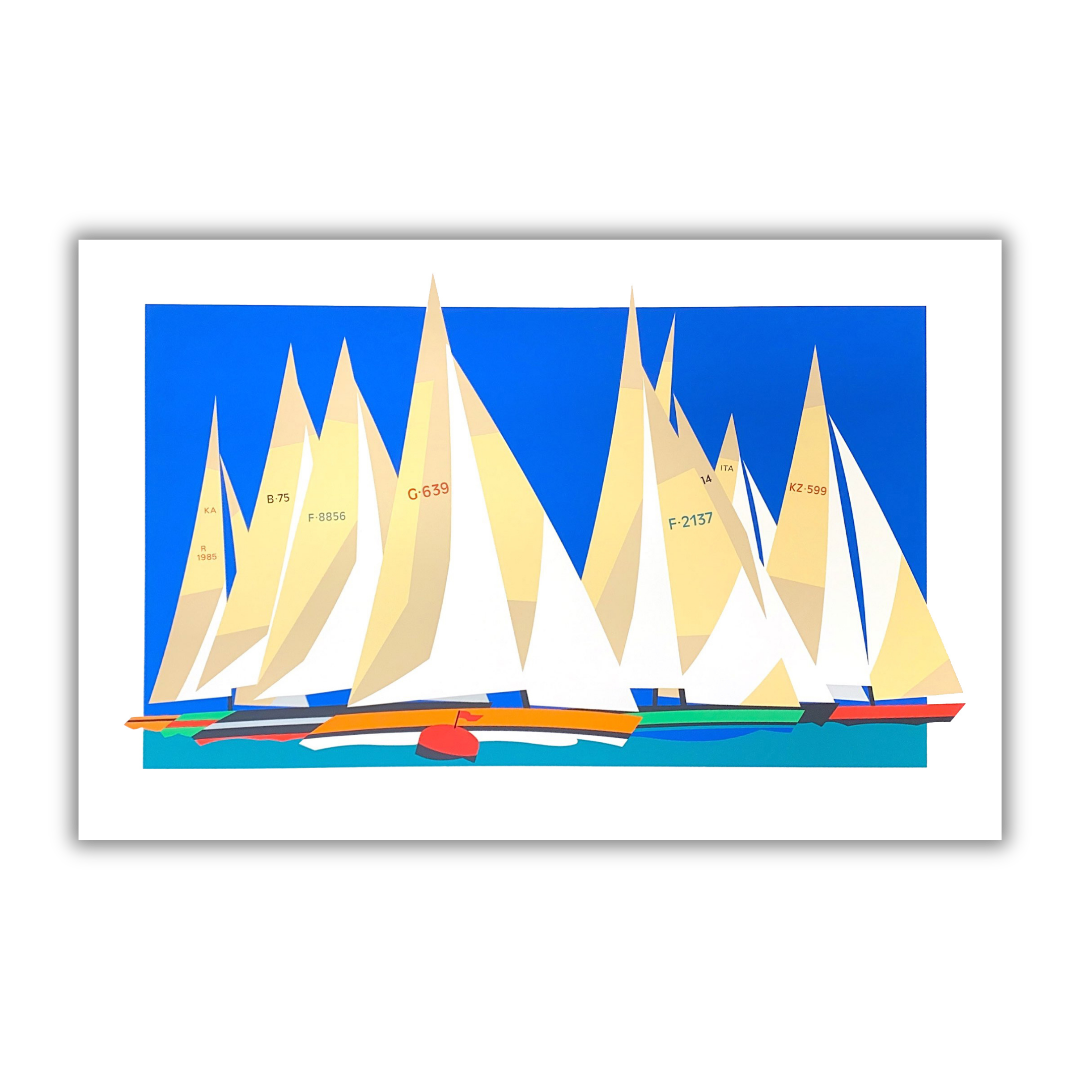 Quadro Serigrafia "ADMIRAL'S CUP" di Amleto dalla Costa con barche a vela colorate in regata, edizione numerata e limitata dalla Collezione EMOZIONE VELA.