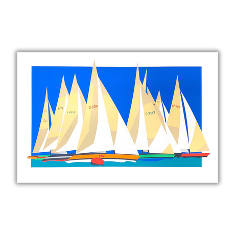 Quadro Serigrafia "ADMIRAL'S CUP" di Amleto dalla Costa con barche a vela colorate in regata, edizione numerata e limitata dalla Collezione EMOZIONE VELA.