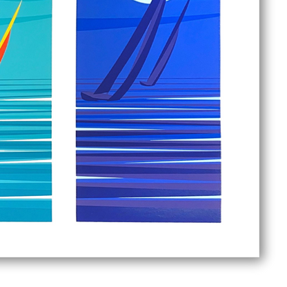 Dettaglio quadro Serigrafia "Riflessi" di Amleto Dalla Costa: trilogia serigrafica che esplora la bellezza del mare in momenti diversi, illuminando ogni spazio con arte unica.