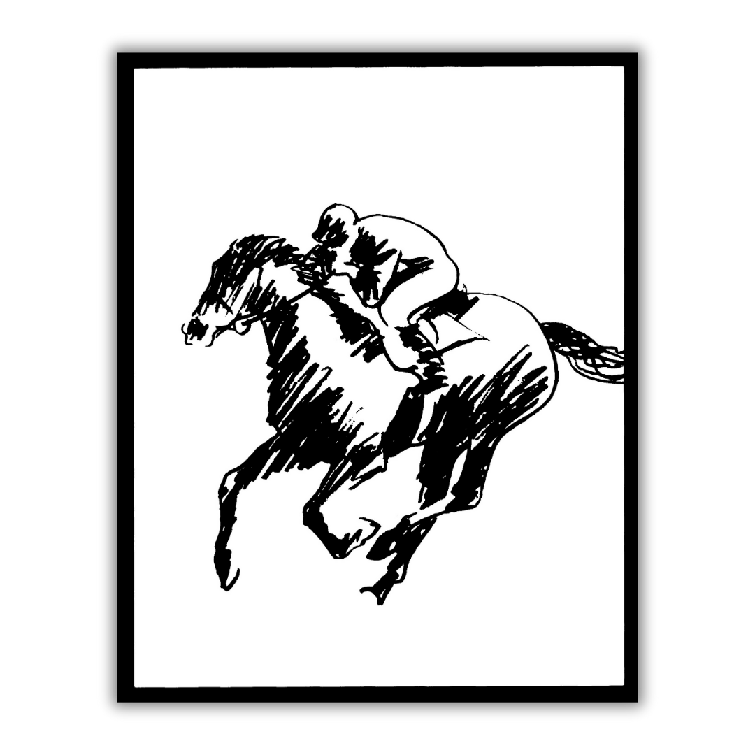 Quadro Serigrafia 'Galloping horse on the left' di Amleto Dalla Costa, parte della collezione Black & White Horses, perfetta per gli amanti dell'arte.