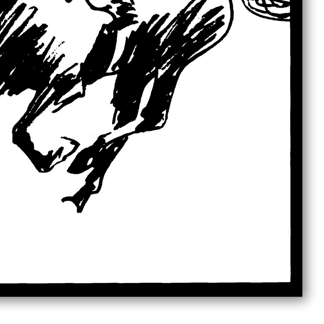 Dettaglio Serigrafia 'Galloping horse on the left' di Amleto Dalla Costa, parte della collezione Black & White Horses, perfetta per gli amanti dell'arte.