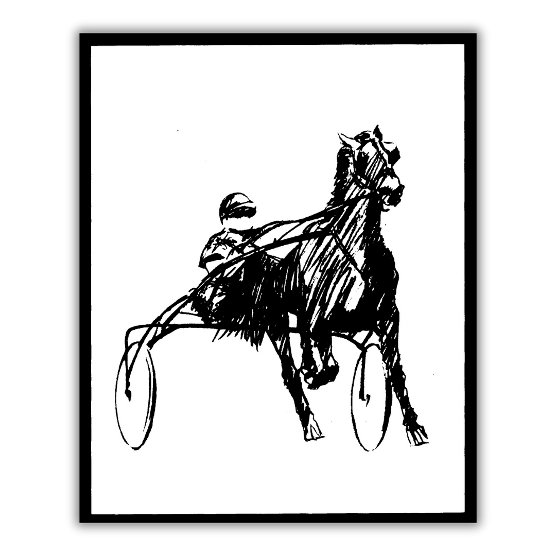 Quadro Serigrafia 'Trotting Horse' dalla Black & White Horses Collection di Amleto Dalla Costa, arte minimale che esprime eleganza e dinamismo.