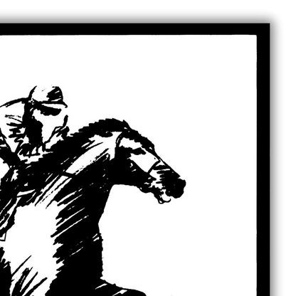 Dettaglio quadro Serigrafia di un cavallo galoppante di Amleto Dalla Costa, parte della collezione Black&White Horses, esprime libertà e forza.
