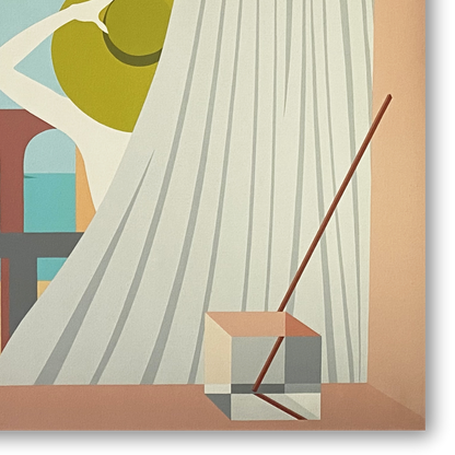 Dettaglio Dipinto originale, Opera d'Arte  'Vacanza a Posillipo' di Amleto Dalla Costa, pezzo unico che evoca l'estate e il relax sulla Costiera italiana
