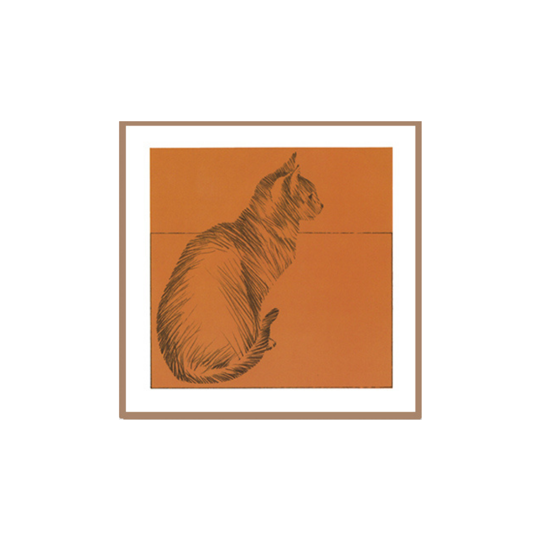 Serigrafia di gatto in arancione di A. Dalla Costa