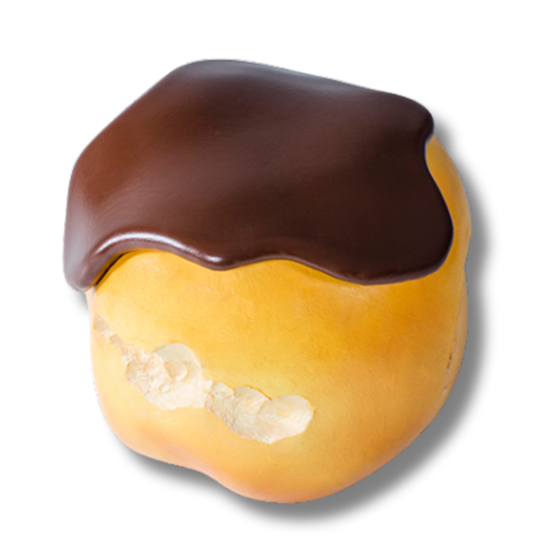 Vista dall'alto del pouf Big Eat Bignè con glassa al cioccolato