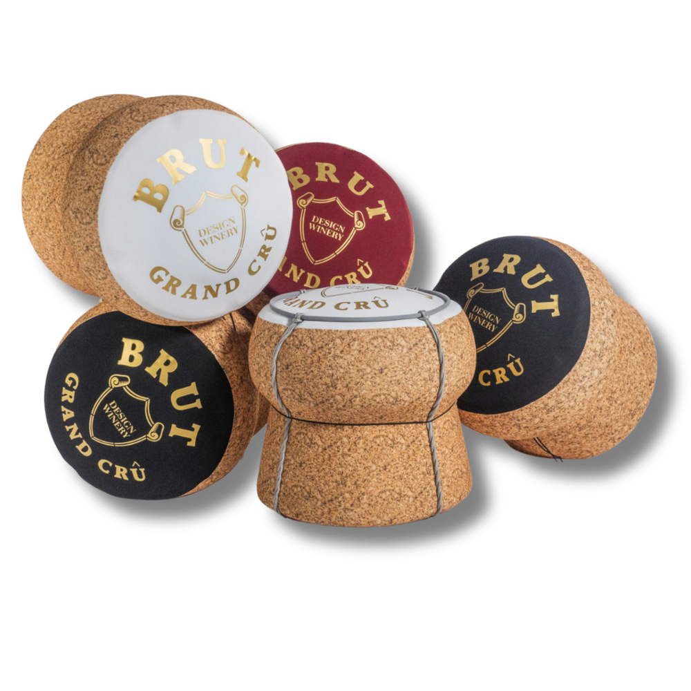 Set di pouf esclusivi a forma di tappi di champagne