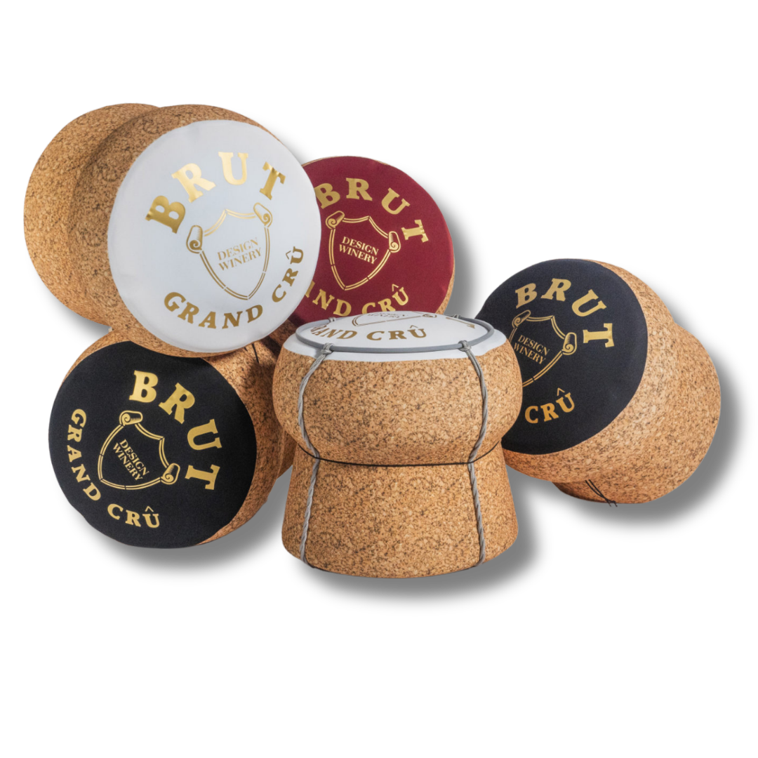 Set di pouf esclusivi a forma di tappi di champagne