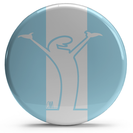 Bollino adesivo Soffio Celeste con figura stilizzata e striscia bianca