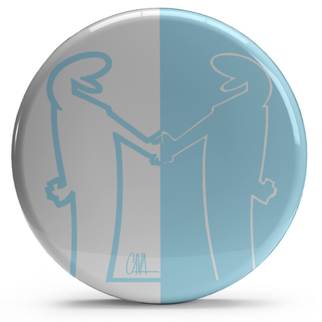 Bollino adesivo Soffio Celeste con due figure stilizzate che si stringono la mano