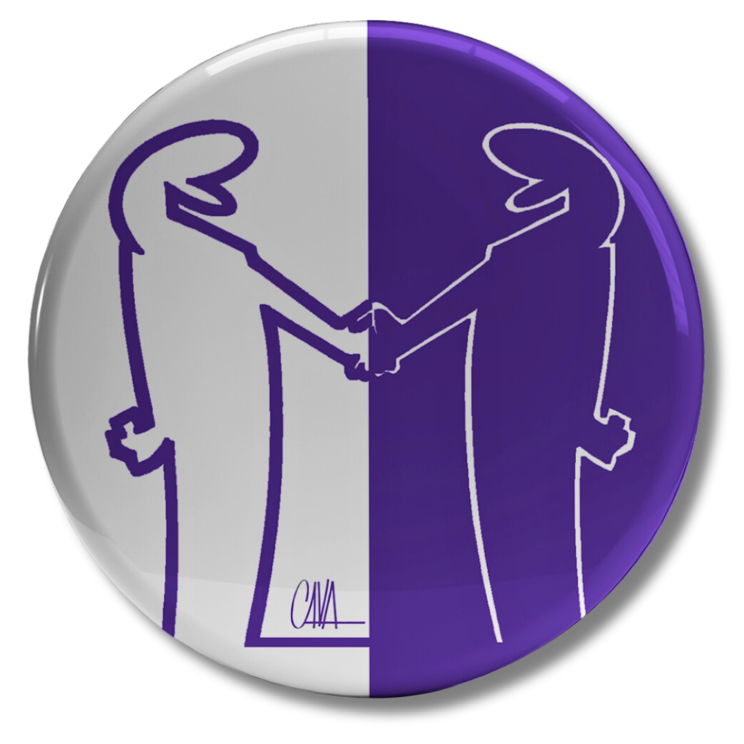 Bollino adesivo Vigor Viola con figure stilizzate