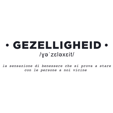 Sticker da muro 'Gezelligheid' rappresentante la convivialità olandese con traduzione italiana, perfetto per un ambiente accogliente.