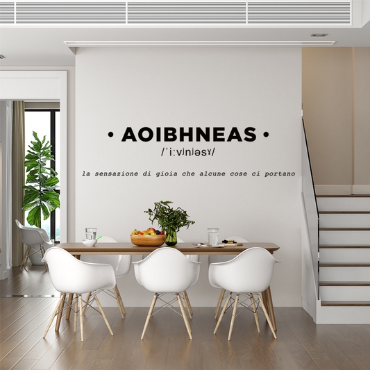 Ambientazione Sticker murale 'AOIBHNEAS', simbolo di gioia e bellezza nelle piccole cose, per un ambiente domestico che ispira felicità.