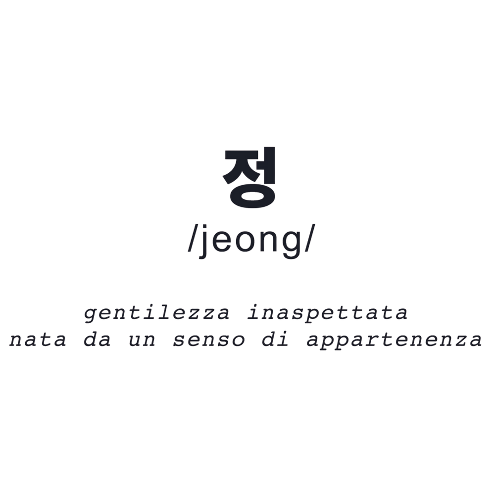 Sticker murale 'Jeong' che simboleggia la gentilezza e il calore inaspettato, perfetto per aggiungere un tocco di appartenenza e affetto coreano alla tua casa.