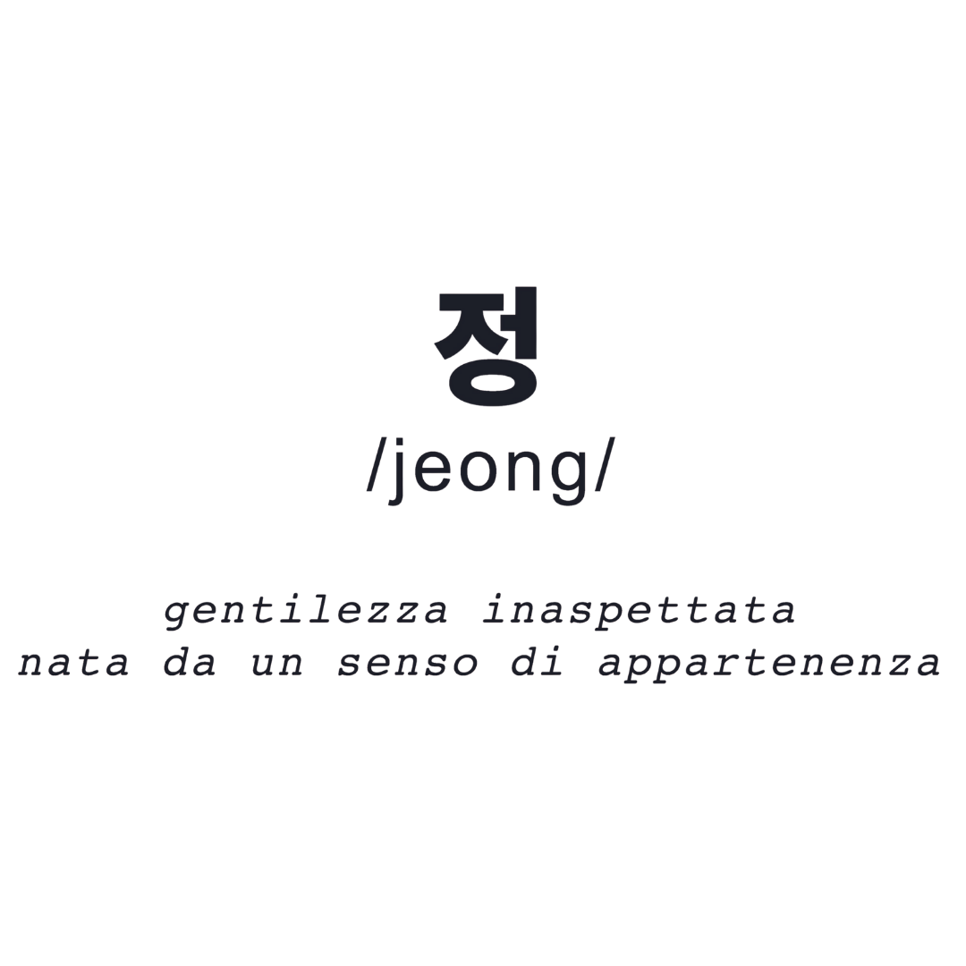 Sticker murale 'Jeong' che simboleggia la gentilezza e il calore inaspettato, perfetto per aggiungere un tocco di appartenenza e affetto coreano alla tua casa.