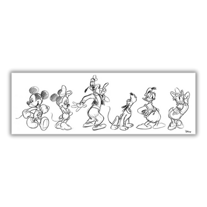 Quadro Stampa artistica degli iconici Personaggi Disney, schizzo a matita pieno di carattere, disponibile su tela e carta eco per appassionati dell'arte Disney