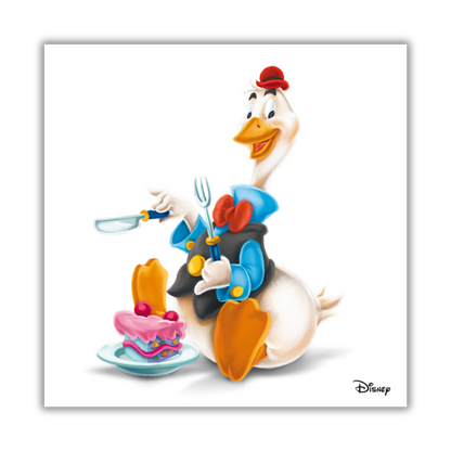 Quadro Stampa artistica di Ciccio, il personaggio Disney amante del cibo, disponibile su tela e carta eco per abbellire spazi culinari.