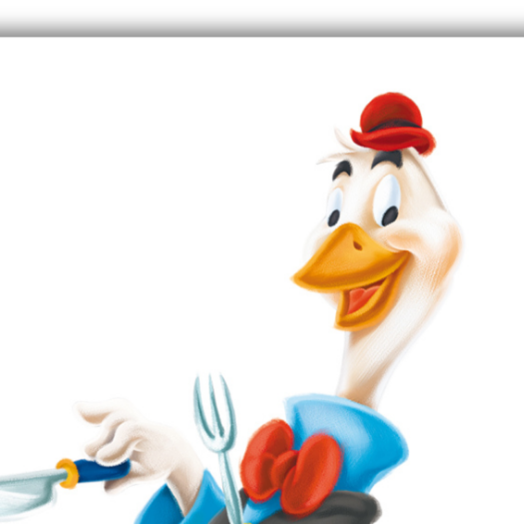 Dettaglio Quadro Stampa artistica di Ciccio, il personaggio Disney amante del cibo, disponibile su tela e carta eco per abbellire spazi culinari.