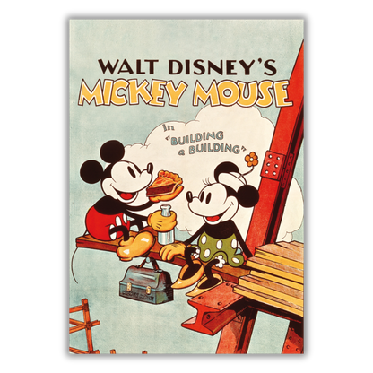 Quadro tela 'Building a Building' raffigurante un classico momento Disney con Topolino e Minnie.