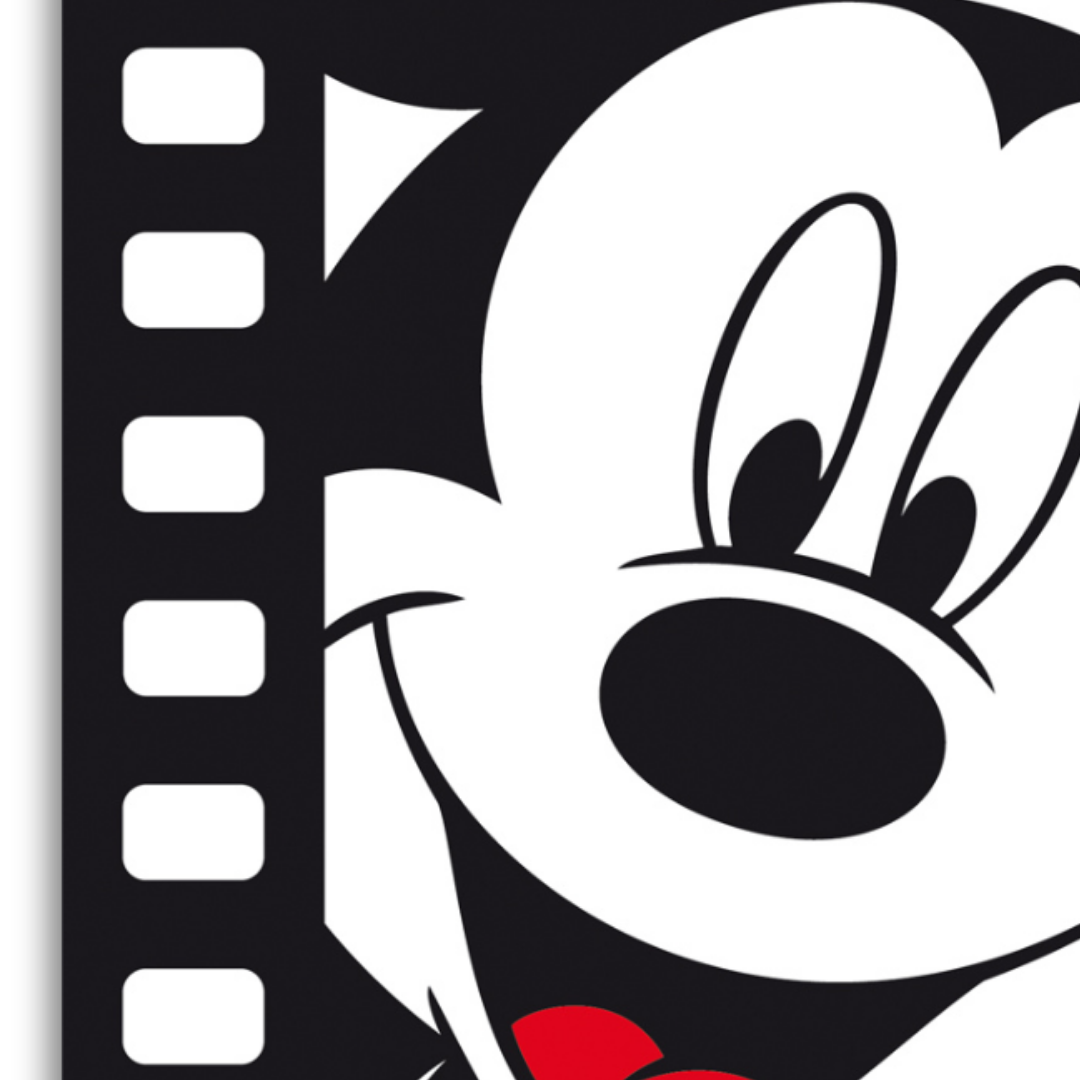 Dettaglio Quadro 'Keep Smiling' mostra un ridente Mickey Mouse, perfetto per aggiungere un messaggio positivo e lo spirito Disney a qualsiasi spazio.