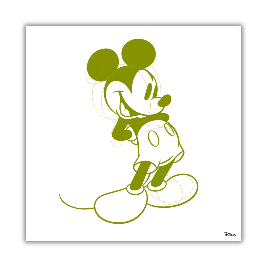 Quadro Opera d'arte Stylish 'Old Dark Green Mickey Mouse' art print, showcasing a modern take on the iconic Disney character in a sophisticated dark green palette.