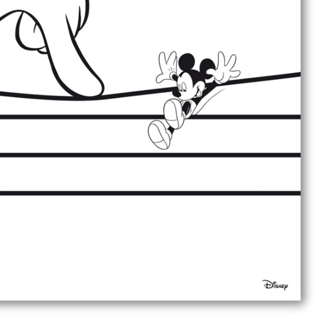 Dettaglio Quadro Opera d'Arte Impressionante stampa artistica 'Fantasy Mickey Mouse' con Mickey che danza sulle note musicali, portando magia e gioia in ogni ambiente, versione Bianca.