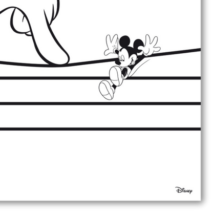 Dettaglio Quadro Opera d'Arte Impressionante stampa artistica 'Fantasy Mickey Mouse' con Mickey che danza sulle note musicali, portando magia e gioia in ogni ambiente, versione Bianca.