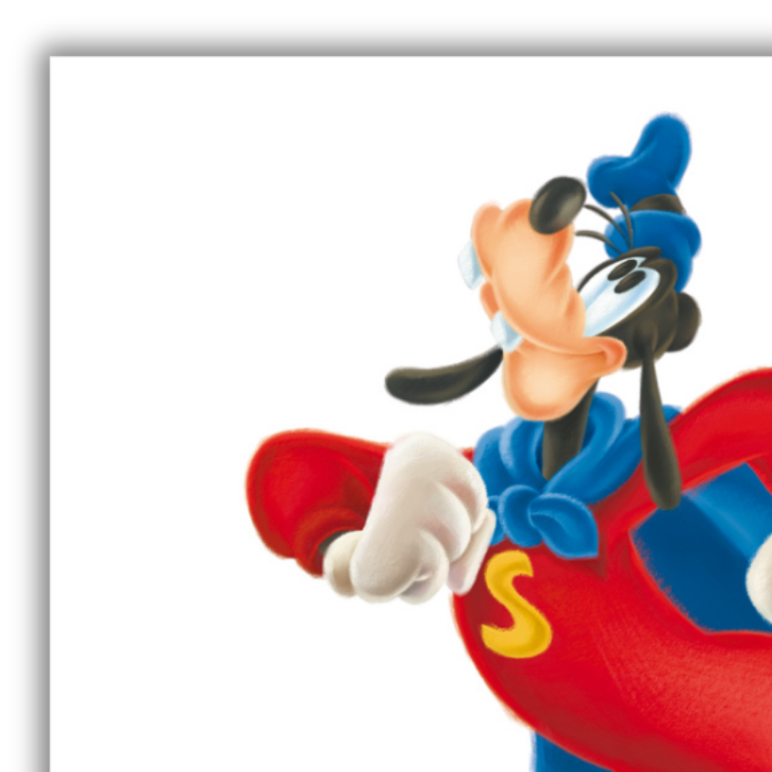 Dettaglio di Quadro Stampa artistica di SuperPippo in posa da supereroe per collezionisti e appassionati Disney