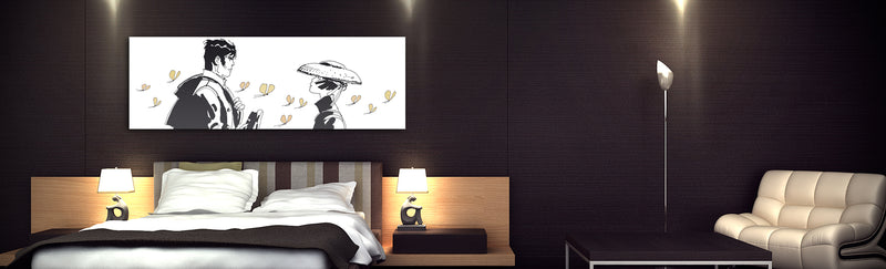 Camera da letto con Tela di Hugo Pratt con Corto Maltese che parla a ragazza orientale