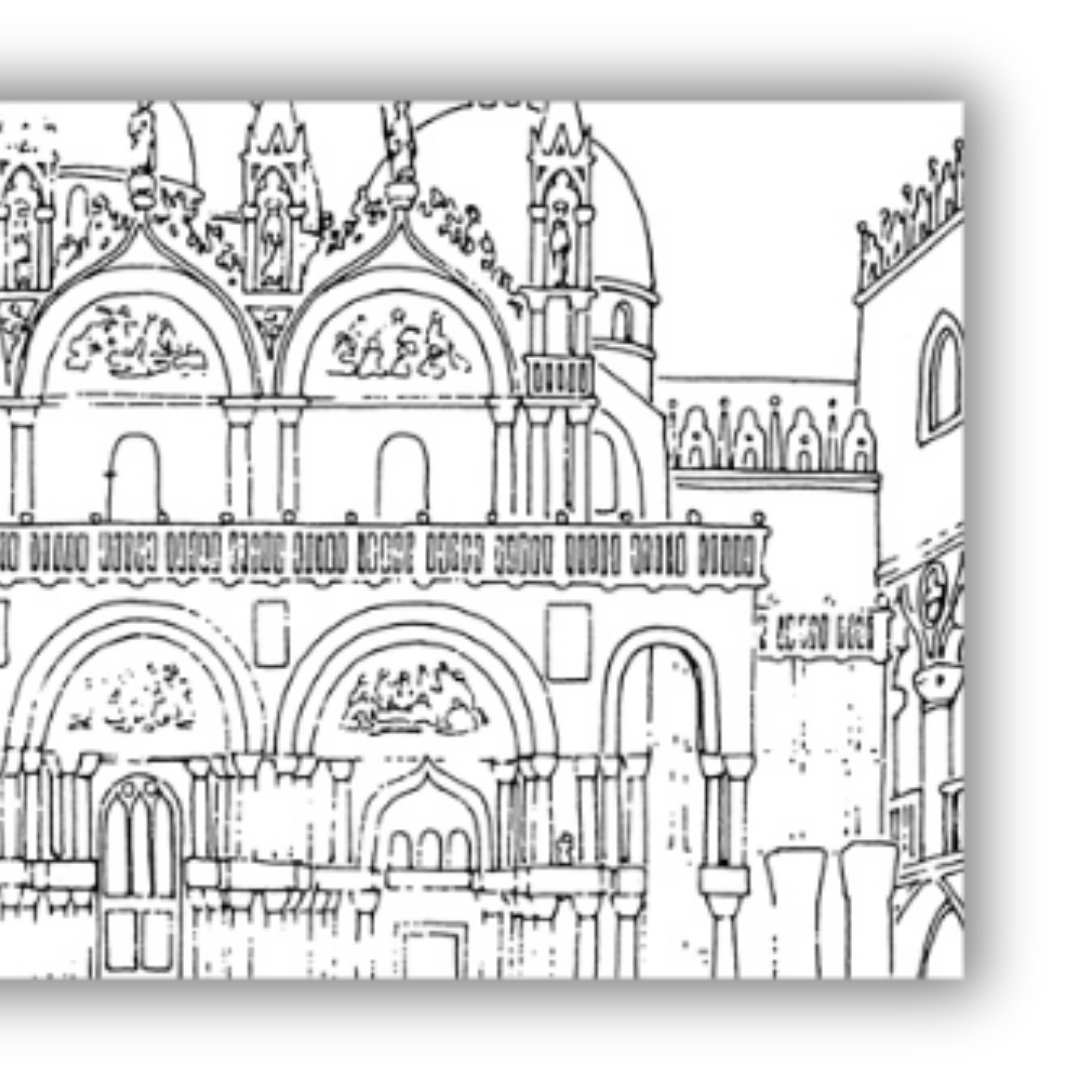 Dettaglio Quadro Passeggiata artistica in bianconero e a colori davanti alla Basilica di San Marco a Venezia, perfetta sintesi di storia e bellezza.