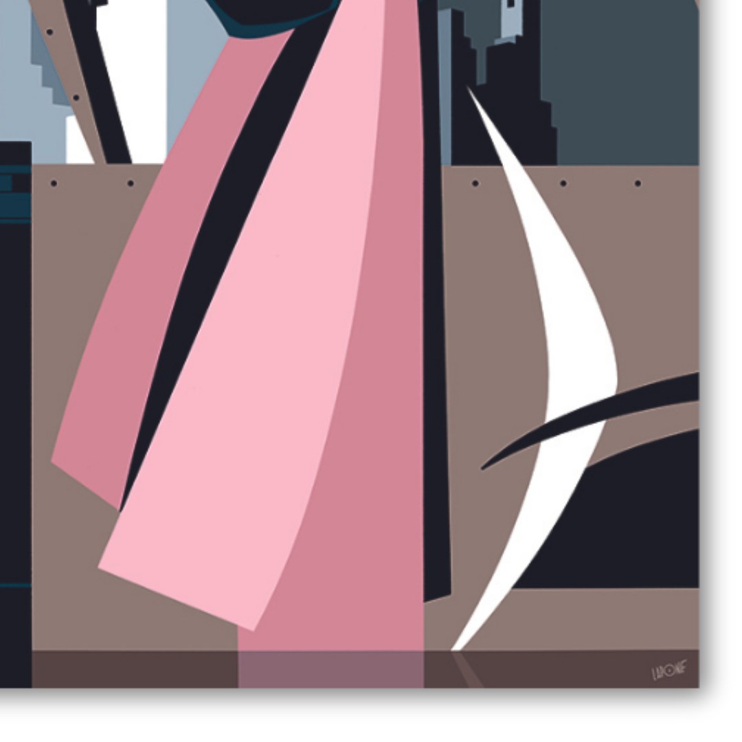 Dettaglio quadro Serigrafia 'Eleganza in Rosa' di Antonio Lapone, arte che unisce modernità e tradizione jazzistica, disponibile su Mycrom.art.
