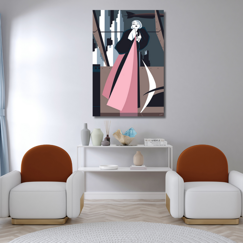 Ambientazione quadro Serigrafia 'Eleganza in Rosa' di Antonio Lapone, arte che unisce modernità e tradizione jazzistica, disponibile su Mycrom.art.