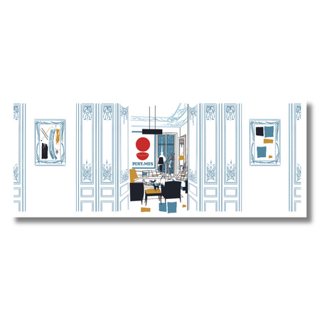 Quadro Opera d'Arte 'Turin House' di Antonio Lapone, raffigurante interni eleganti in stile Art Déco con design geometrici audaci e una palette di colori serena.