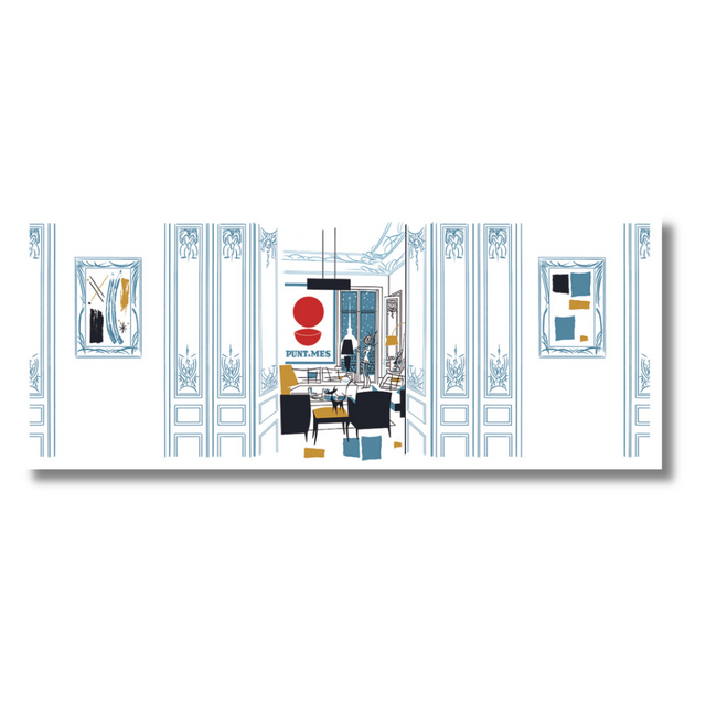 Quadro Opera d'Arte 'Turin House' di Antonio Lapone, raffigurante interni eleganti in stile Art Déco con design geometrici audaci e una palette di colori serena.