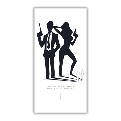 Silhouette dinamica di Lupin e Margot in posa d'azione su adesivo murale, evocando eleganza e avventura senza tempo.