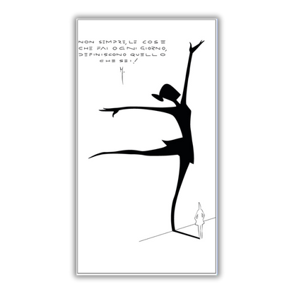 Adesivo murale che raffigura la silhouette di una danzatrice in movimento, accompagnata da un messaggio inspirazionale, in formato 86x220 cm.