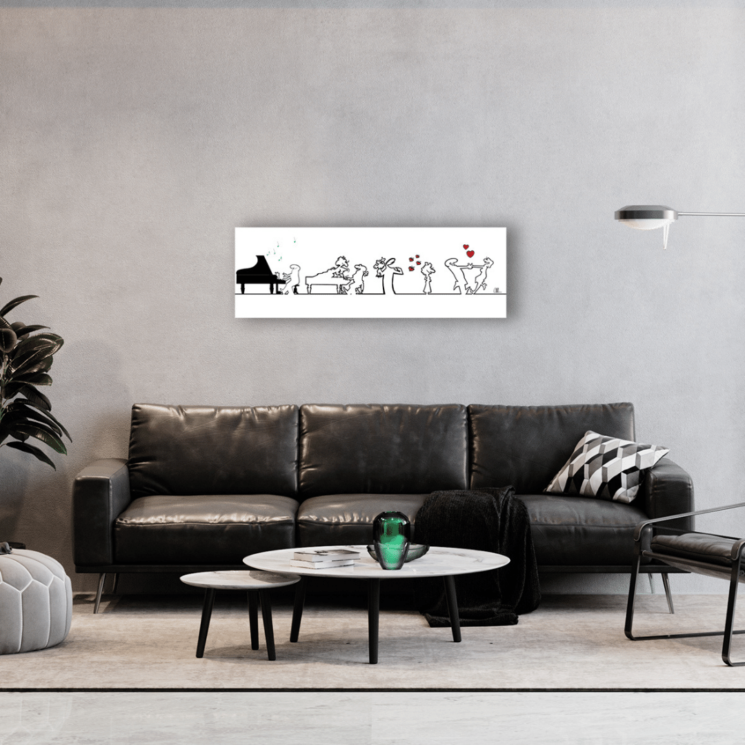 Quadro MrLINEA Music appeso sopra divano in pelle