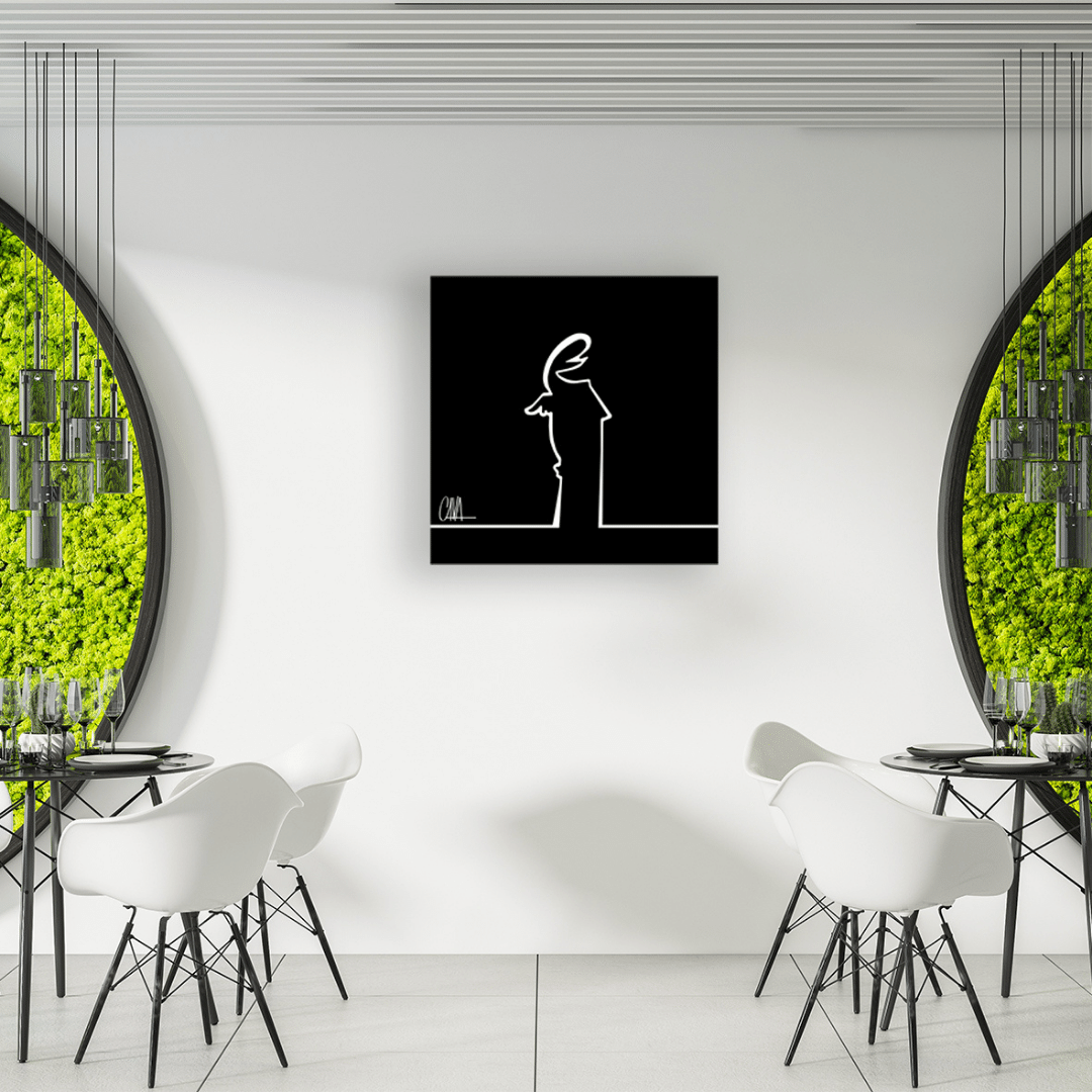 Quadro MrLINEA in sala moderna con pareti verdi