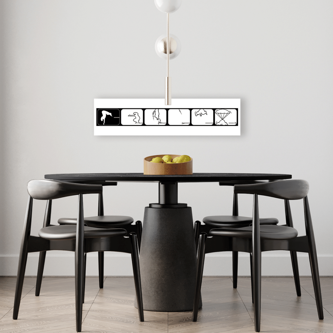 Serigrafia artistica MrLINEA tuffo, Jump! di Osvaldo Cavandoli su parete moderna