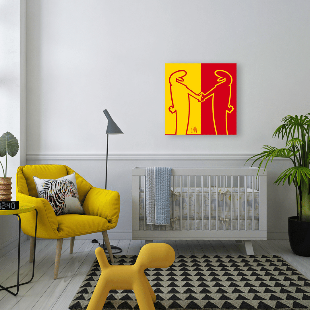 Tela 'MrLINEA, Forza giallorossi!' di Osvaldo Cavandoli, omaggio artistico alla passione calcistica giallorossa.