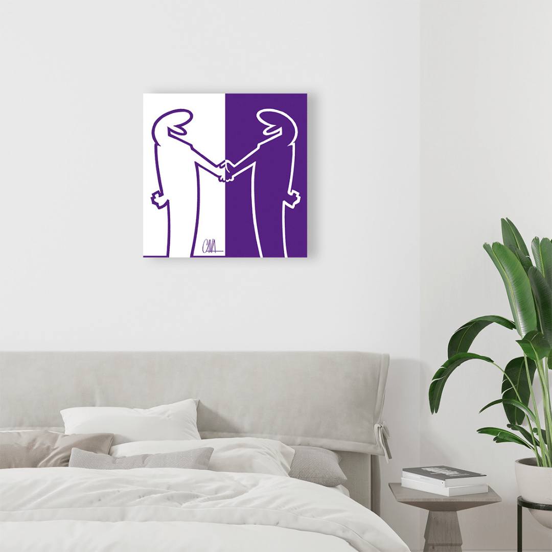 MrLINEA, Forza viola! con due figure stilizzate in bianco che si stringono la mano su sfondo diviso in bianco e viola.