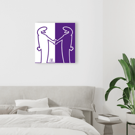 MrLINEA, Forza viola! con due figure stilizzate in bianco che si stringono la mano su sfondo diviso in bianco e viola.