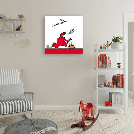 Ambientazione del dinamico 'MrLINEA Palleggio' di Osvaldo Cavandoli, catturando il movimento giocoso in uno stile artistico minimale ed espressivo.