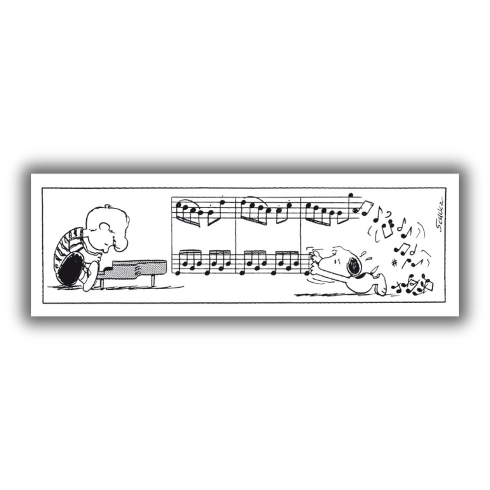 Illustrazione di Schroeder e Snoopy con note musicali