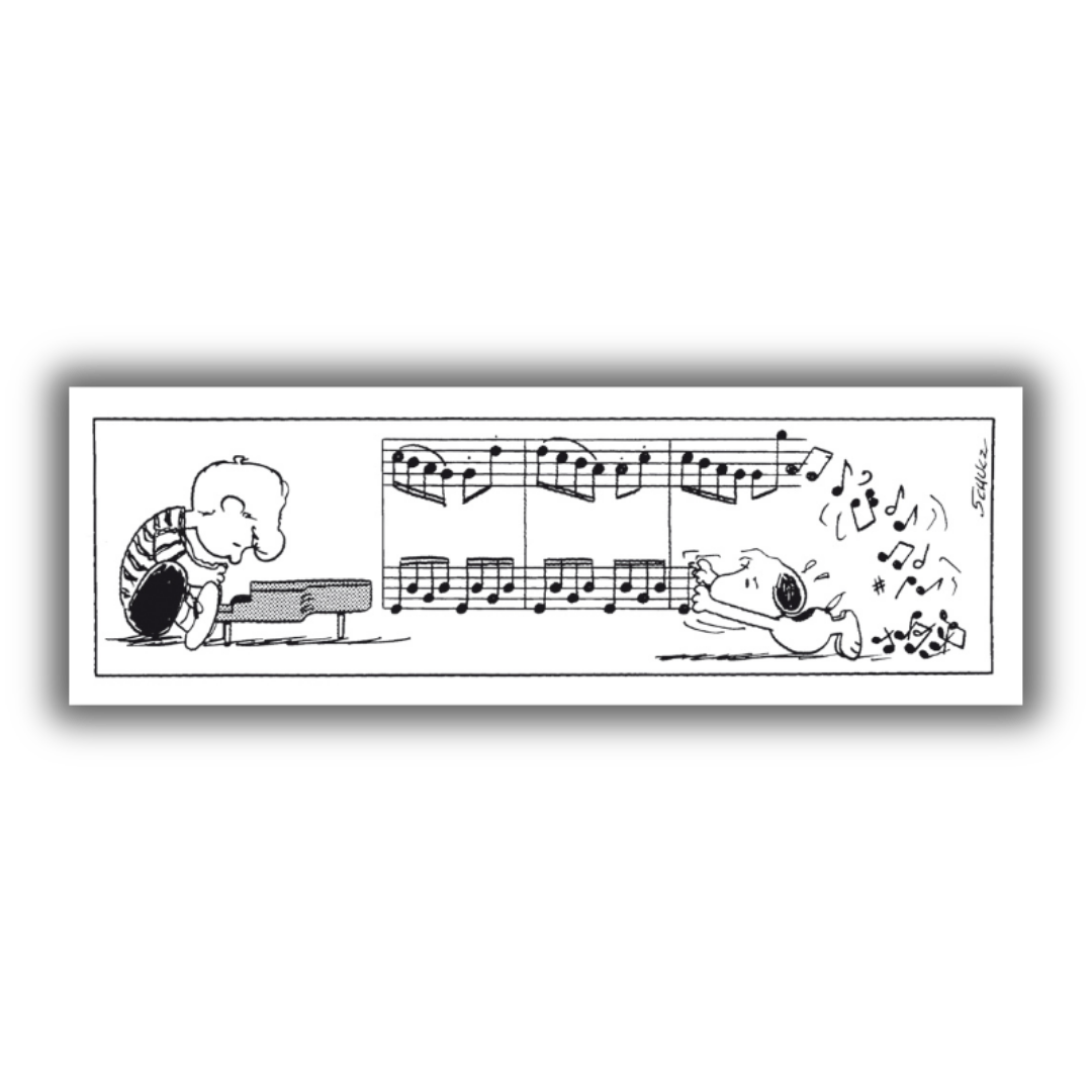 Illustrazione di Schroeder e Snoopy con note musicali