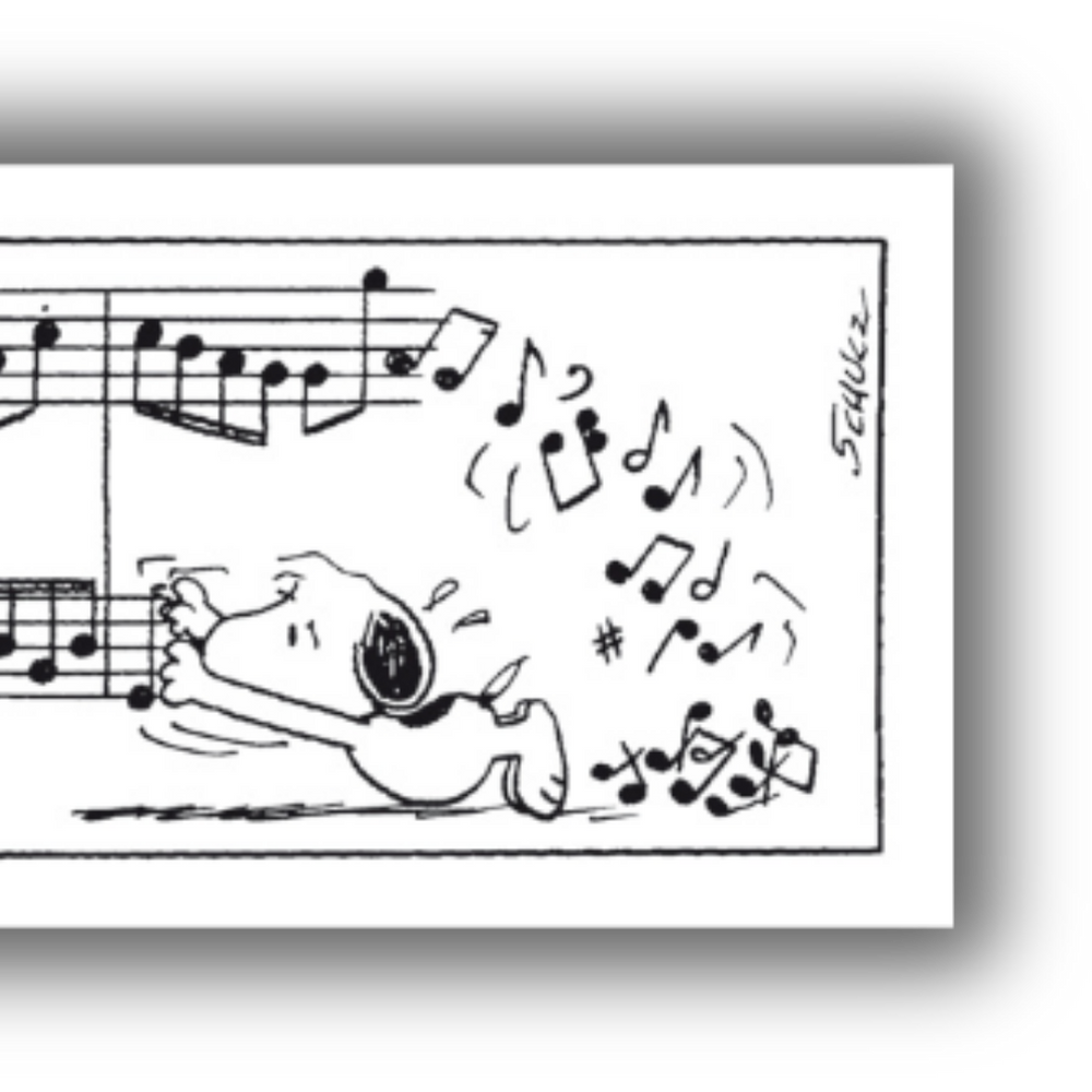 Dettaglio di Snoopy con note musicali danzanti
