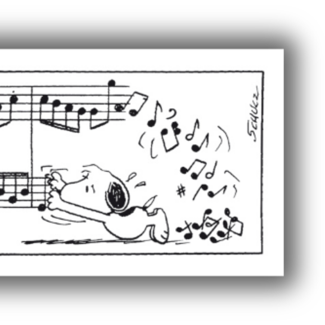 Dettaglio di Snoopy con note musicali danzanti