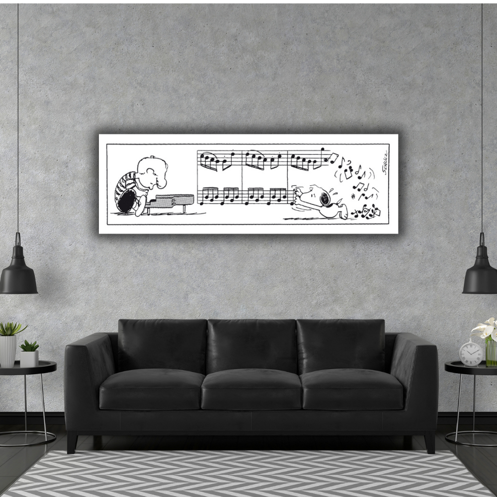 Quadro di Schroeder e Snoopy appeso in salotto moderno
