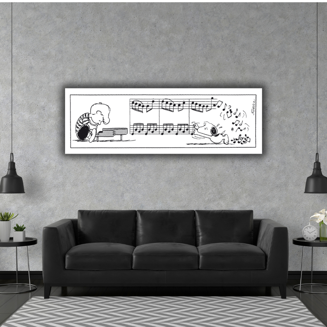 Quadro di Schroeder e Snoopy appeso in salotto moderno